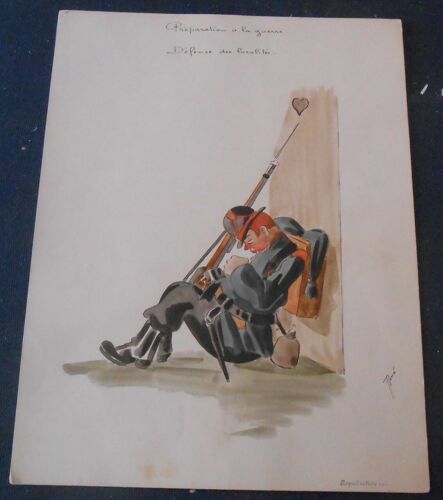 Préparation À La Guerre Défense Des Localités - Aquarelle De René Albert