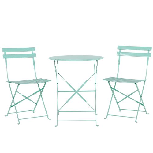 Salon De Jardin Bistrot Table Et 2 Chaises En Acier Vert Menthe Fiori