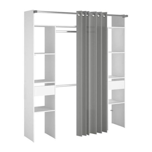 Kit Dressing Artic Ekipa - Décor Mélaminé Blanc - 2 Penderies + 2 Tiroirs - L176 X P48 X H202 Cm -Fabriqué En France