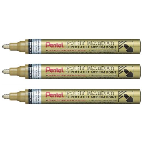 Pentel Lot De 3 Marqueurs Peinture Paint Marker Mmp10 Pointe Ronde Moyenne Or
