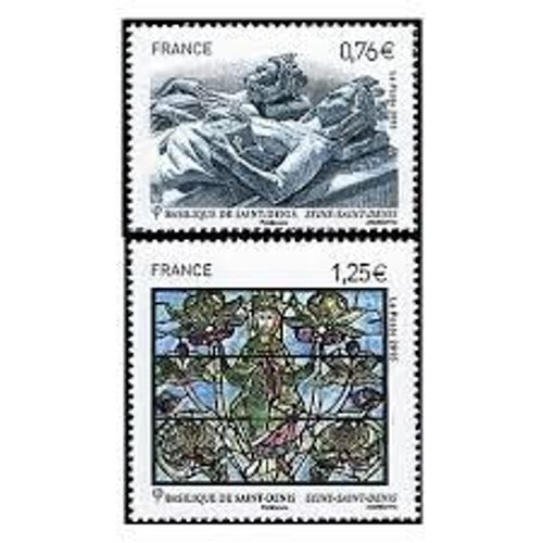 Basilique Cathédrale De Saint Denis : Couple De Gisants Et Vitrail "L'Arbre De Jessé" La Paire Année 2015 N° 4930 4931 Yvert Et Tellier Luxe