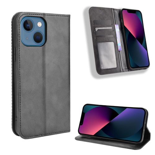 Coque Iphone 13,Etui Pour Iphone 13,Coque En Cuir Vintage Pour Iphone 13,Étui À Rabat Pour Iphone 13,Noir