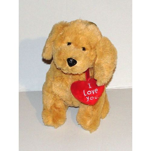 Peluche Chien I Love You Paul Import - Doudou Chien Assis Coeur Rouge 25 Cm
