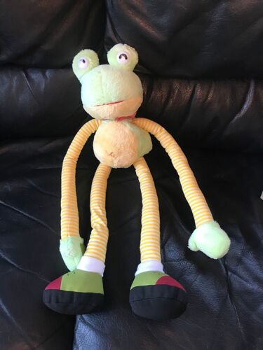 Doudou Peluche Grenouille Verte Et Jaune Rayé Maxita
