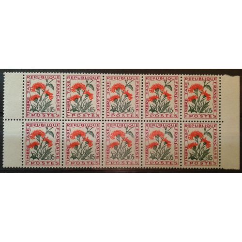 Bloc 10 Timbres-Taxe Bord De Feuille France 1965 Yvert Et Tellier N°95 Centaurea Jacea Neuf** Sans Traces De Chanière