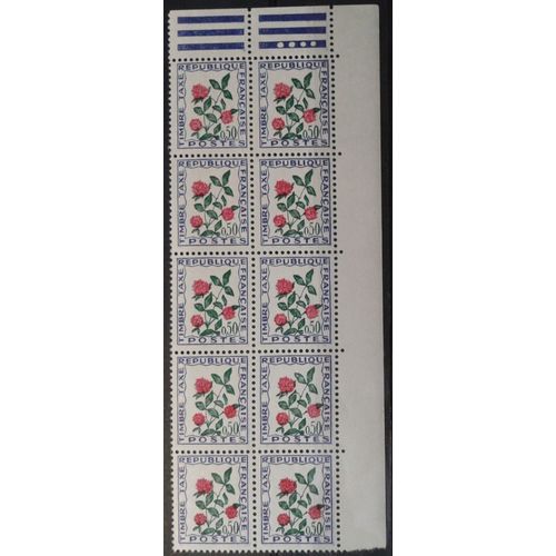 Bloc 10 Timbres-Taxe Coin De Feuille France 1965 Yvert Et Tellier N°101 Trifolium Repens Neuf**
