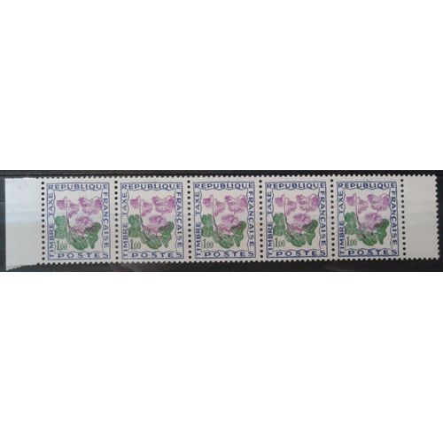 Bloc 5 Timbres-Taxe Bord De Feuille France 1965 Yvert Et Tellier N°102 Soldanella Alpina Neuf**
