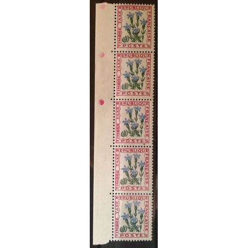 Bloc 5 Timbres-Taxe Bord De Feuille France 1965 Yvert Et Tellier N°96 Gentiana Bavarica Neuf** Sans Traces De Chanière