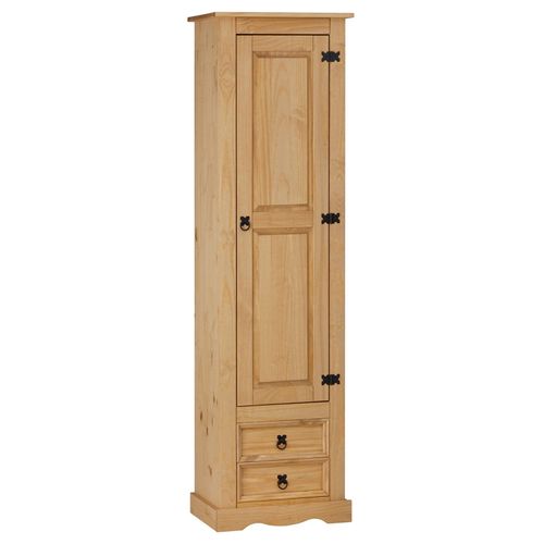 Armoire Tequila Meuble De Rangement Avec 7 Tablettes Derrière 1 Porte Battante Et 2 Tiroirs, En Pin Massif Finition Teintée/Cirée