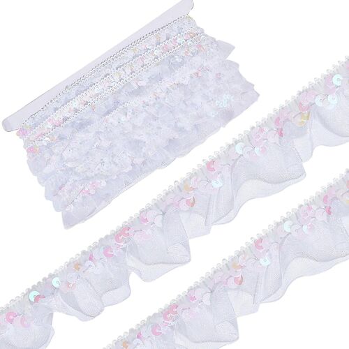 Garnitures En Tissu Plissé En Dentelle D'organza Satiné (12m) - Ruban Élastique À Paillettes Pour L'artisanat Et La Couture