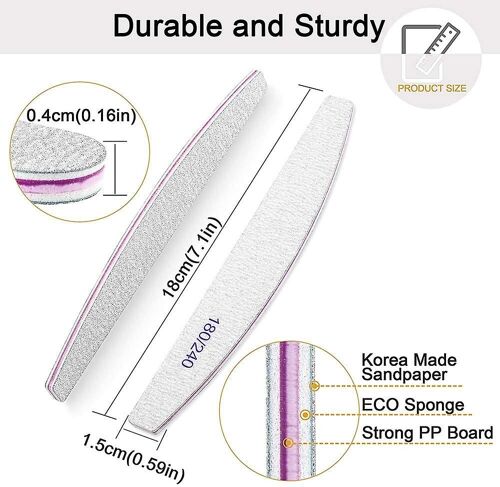 Limes À Ongles Professionnelles, Planche Emery Double Face Pour Ongles 180/240 Grit, Grossier