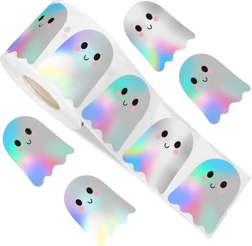 Halloween Ghost Stickers Roll Laser Mignon Boo Ghost Holographique Imperméable À L'eau