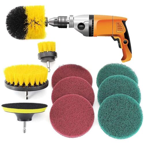 Kit de fixation de brosse de nettoyage de perceuse - Brosse de forage de 3 pièces + Tampons de récurage de 7 pièces Nettoyage
