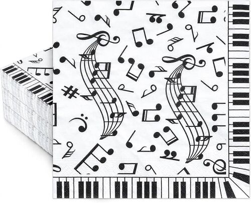 80 Pcs Notes De Musique Serviettes En Papier 6,5 X 6,5 Pouces Notation Musicale Jetable