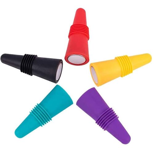 Bouchons De Vin En Silicone, Bouchon De Bouteille De Vin Coloré 5 Pack De Bouchon De Scellant Sous Vide Réutilisable
