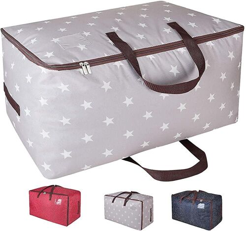 100l Grand sac de rangement de vêtements sous le lit avec zip, résistant à l'humidité (étoile grise)