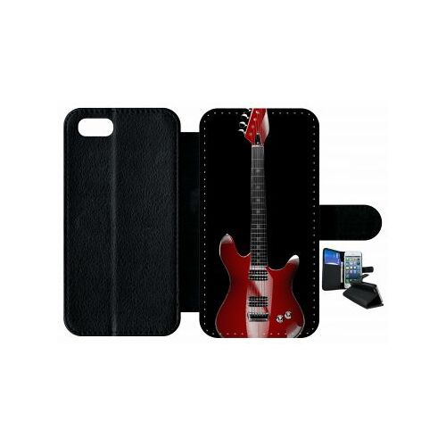 Etui A Rabat - Guitare Red - Compatible Avec Apple Iphone 8 - Simili-Cuir - Bord Noir