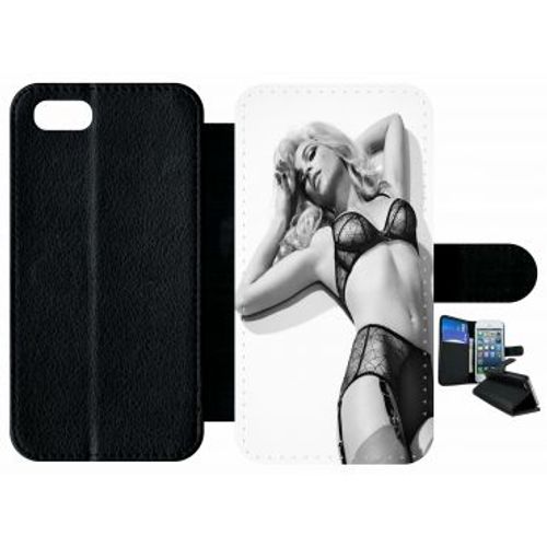 Etui A Rabat - Femme Sexy Noir Et Blanc - Compatible Avec Apple Iphone 8 - Simili-Cuir - Bord Noir