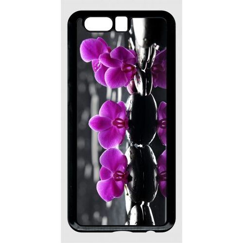 Coque pour smartphone - Orchide violette fond gris - compatible avec honor 9 - Plastique - bord Noir