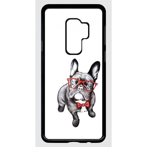 Coque Pour Smartphone - Bulldog Français À Lunettes - Compatible Avec Samsung Galaxy S9+ - Plastique - Bord Noir