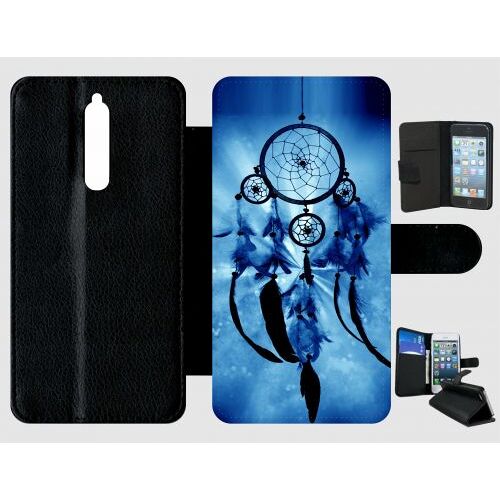 Etui A Rabat - Attrape Rêve Blue - Compatible Avec Nokia 8 - Plastique - Bord Noir