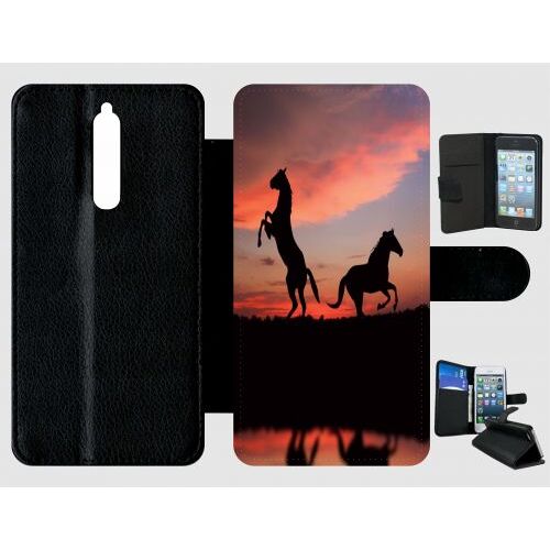 Etui A Rabat - Chevaux Coucher De Soleil - Compatible Avec Nokia 8 - Plastique - Bord Noir
