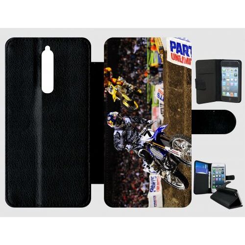 Etui A Rabat - Motocross 2 - Compatible Avec Nokia 8 - Plastique - Bord Noir