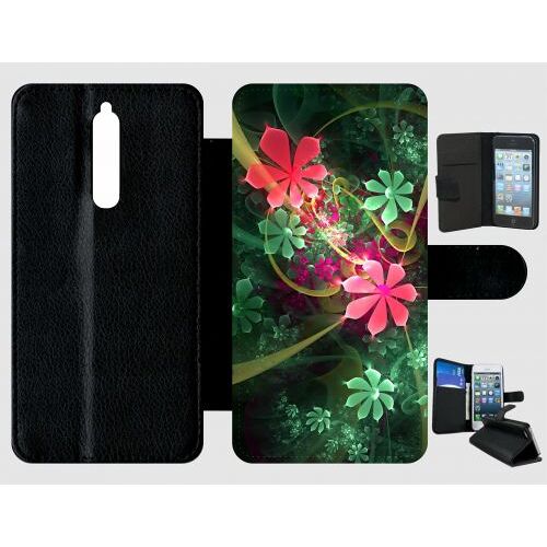 Etui A Rabat - Abstrait Fleur Verte - Compatible Avec Nokia 8 - Plastique - Bord Noir