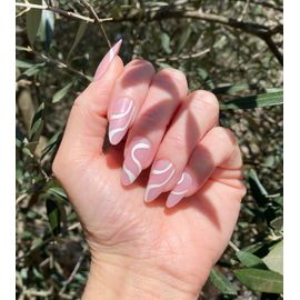 Faux Ongles X24 Roses À Courbes Blanches Rose