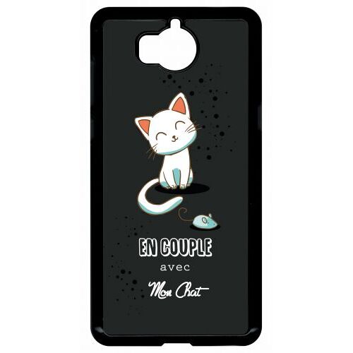 Coque Pour Smartphone - En Couple Avec Mon Chat Fond Noir 2 - Compatible Avec Huawei Y5 (2017) - Plastique - Bord Noir