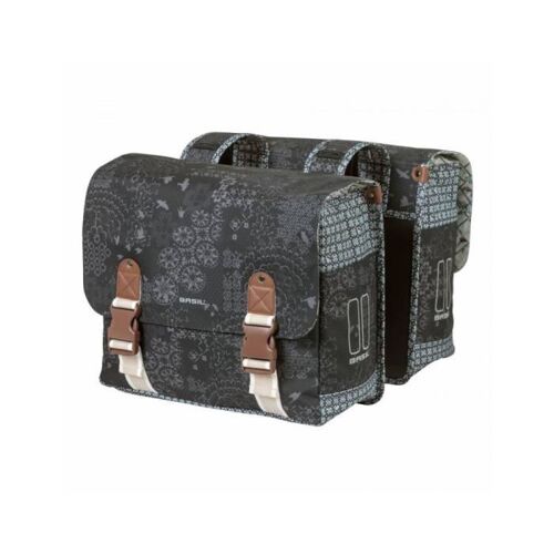 Sacoche Arriere Velo Double Basil Boheme 35l Noir-Creme Fixation Velcros Sur Porte Bagage (37x15x37cm)