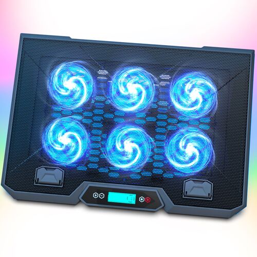 KLIM Glacier + Refroidisseur PC Portable + 6 Ventilateurs & Rétroéclairage RGB + 11" - 17" + Support Ordinateur Portable USB