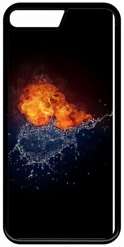 Coque Iphone X - Duo De Coeurs Eau Et Flamme - Noir