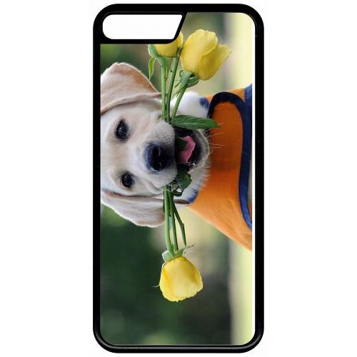 Coque Iphone X - Chiot Labrador Avec Roses Jaunes - Noir
