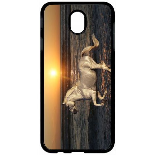 Coque galaxy j7 (2017) - cheval blanc couché de soleil sur la plage - noir