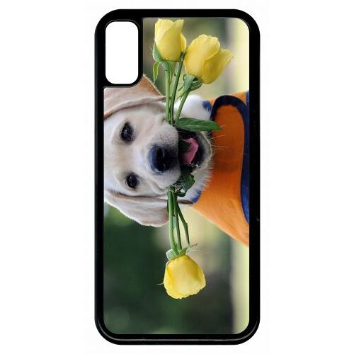 Coque Iphone 8 - Chiot Labrador Avec Roses Jaunes - Noir