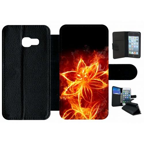Etui À Rabat Galaxy A3 (2017) - Fleur En Feu Fire Flowers - Simili-Cuir - Noir