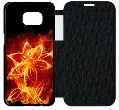 Etui Flip Flap Galaxy S7 Edge - Fleur En Feu Fire Flowers - Simili-Cuir - Noir