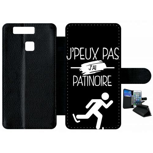 Etui À Rabat Huawei Ascend P9 - J Peux Pas J Ai Patinoire 2 - Simili-Cuir - Noir