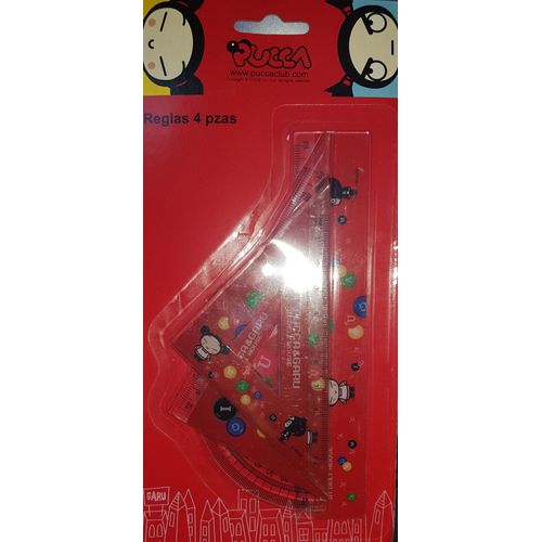 Rentree Scolaire / Pucca / Set Papeterie 4 Pieces / Regles + 2 Equerres + Rapporteur