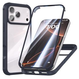 Coque pour iPhone 17 Pro Max, Protection Double-Face en Verre Plastique - Transparent - Bleu