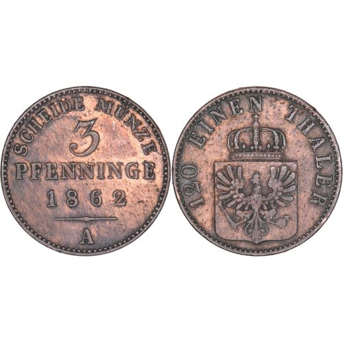 Allemagne - Royaume De Prusse - 1862 3 Pfenninge - Berlin (A) - Guillaume 1er - Qualite - 06-152