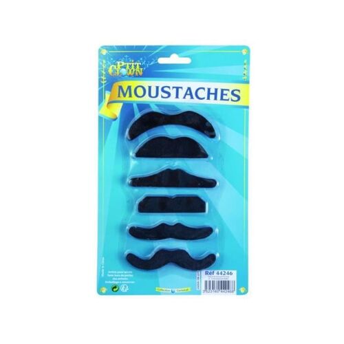 Fausses Moustaches Adulte - Ptit Clown - Lot De 6 - Adhésives - Noir