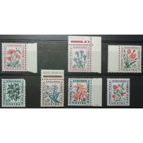 Lot 7 Timbres Taxe Andorre 1964 À 1971 Yvert Et Tellier N°46 (Bdf), 47 (Cdf), 48 (Bdf), 49, 50 (Bdf), 51 (Bdf) Et 52 Neufs**