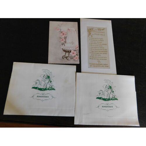 Lot De 3 Cartes Anciennes De Mariage Et Naisssance