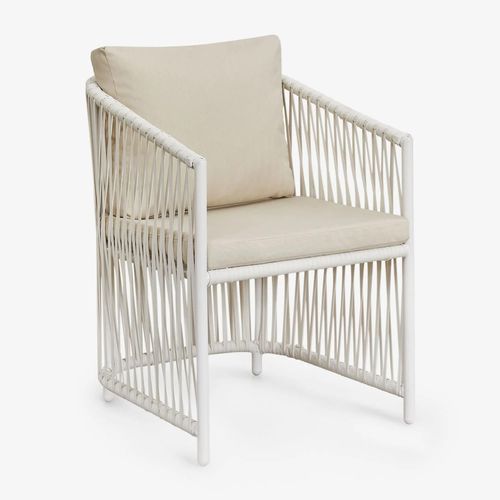 Lot De 4 Chaises De Salle À Manger Avec Accoudoirs En Aluminium Et Corde Tressée Sophie Blanc Gardenia
