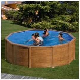 Kit piscine hors-sol mauritius acier aspect bois ronde - Ø460 x h132 cm