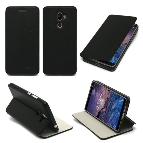 Etui Nokia 7 Plus noir Slim Cuir Style avec stand smartphone 2018 - Housse luxe coque anti choc de protection - Accessoires pochette XEPTIO case ¿