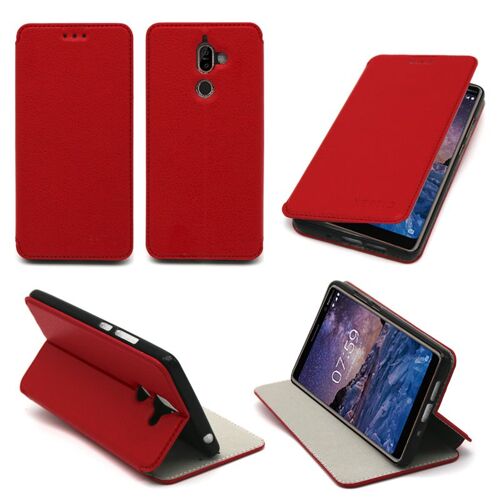 Etui Nokia 7 Plus rouge Slim Cuir Style avec stand smartphone 2018 - Housse luxe coque anti choc de protection - Accessoires pochette XEPTIO case ¿