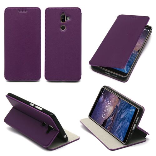Etui Nokia 7 Plus violet Slim Cuir Style avec stand smartphone 2018 - Housse luxe coque anti choc de protection - Accessoires pochette XEPTIO case ¿